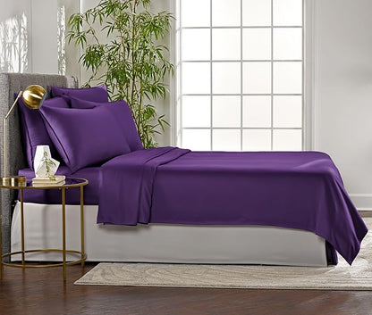 Pure Bamboo King Sheets, Genuine 100% Organic Viscose Derived from Bamboo Bed Sheet Set, Luxuriously Soft & Cooling, Double Stitching, 2 Year Quality Promise (King, Purple)