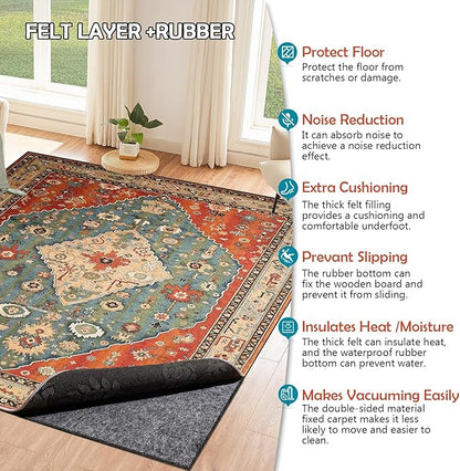 Waterproof Rug Pad, Thick 6x9 Ft Under Area Rug Carpet Pad, Non Slip Rug Pads for All Floors and Hardwood Floors Finishes, Keep Carpets in Place Soft and Prevent Rug from Wrinkling or Buckling