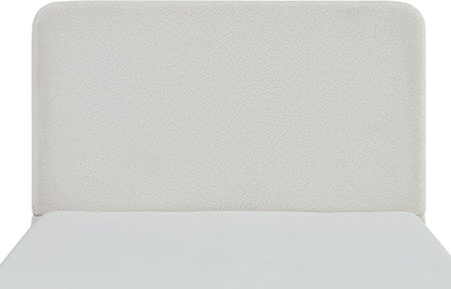 Queen Size Upholstered Bed Frame, 52" High Headboard Wingback Bedframes, Canter Tall Headboard Floor Platform Beds, No Box Spring Needed No Noise/Easy Assembly/Minimalist, Pearl White Chenille