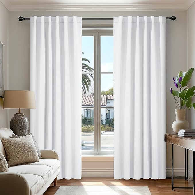 Deconovo Blackout Curtains, Thermal Insulated, W52 x L95 2 Panels, Back Tab, Machine Washable, Room-Darkening Drapes for Bedroom/Living Room Pure White