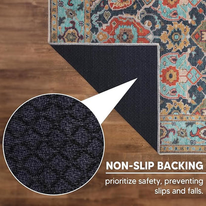 Keen Home Design 8x10 Rug - Machine Washable Area Rug with Non-Slip Backing, Ideal for Living Room, Dining Room, Bedroom - Vintage, Easy Clean, Durable, Low Pile Rug - (8' x 10')