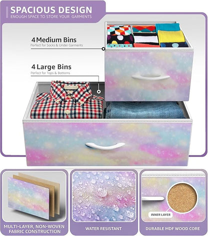 Sorbus Dresser with 8 Drawers - Furniture Storage Chest for Kid’s, Teens, Bedroom, Nursery, Playroom, Clothes, Toys - Steel Frame, Wood Top, Fabric Bins (Tie-dye)