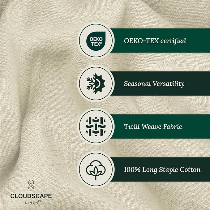 Cloud Scape Linen 100% Cotton Blanket Twin 68x92 Fog - Cozy Herringbone Weave, Fits Up to Twin XL Size Beds, Breathable Softness, All-Season Warmth, Winter Blanket, Bedding Gift Choice