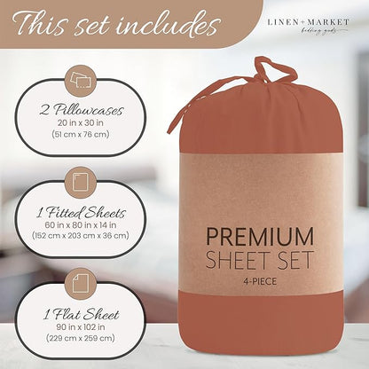 Linen Market Bed Sheets for California King Size Bed (Clay) - Sleep Better Than Ever with These Soft and Cooling California King Sheets - Deep Pocket Fits 16" Thick Beds - 4 Piece Cal King Sheet Set