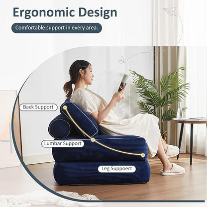 Folding Chair Bed, Futon Sofa Bed, Floor Couch for Adults Chair for Living Room, Lounge Sofa, Convertible Sofa Bed, Small Couches for Small Spaces, Blue