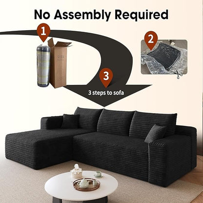 96" Sectional Couches for Living Room Modern Modular Sofa with L-Shape Couchs Upholstered Boneless Couch Deep Seat Sectional Couch with Chaise (Black, 96" Left Facing Chaise+2Seaters)