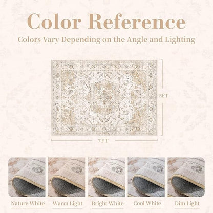 PADOOR 5X7 Area Rug,Rugs for Living Room,Soft Beige Rugs for Bedroom,Machine Washable Rug Non Slip Carpet for Dining Room Living Room Bedside Office