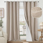 60 Inch Wide Linen Blackout Curtains for Living Room/Bedroom 84 Inch Length 2 Panels, Total Black Out Thermal Insulated Soundproof Grommet Boho Window Drapes White Liner for Modern Farmhouse, Beige