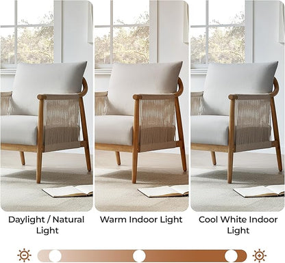 CHITA Braid Accent Chair Set of 2, Modern Armchair with Solid Wooden Armrest for Living Room and Bedroom, Boho Reading Chair, Light Grey