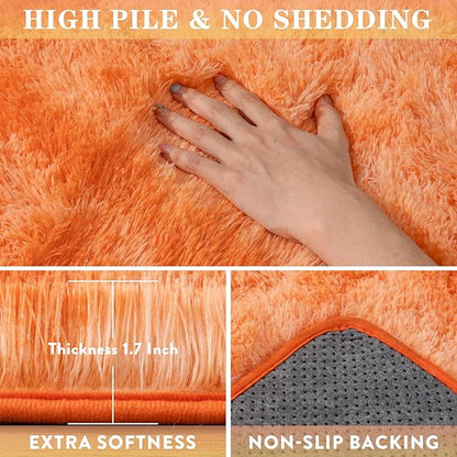 Shag Area Rug 6x9 for Living Room, Large Orange Fluffy Rug for Bedroom Girls Kids Teen Room, Soft Fuzzy Plush Carpet for Nursery Dorm, Non Slip Indoor Shaggy Throw Rug for Home Decor, Orange Tie Dye