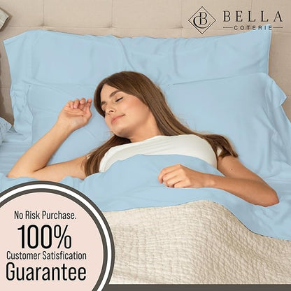 Bella Coterie Luxury Bamboo Viscose 34” Split Top King Size Sheet Set | 1 Fitted Sheet for Sleep Number & Adjustable Beds | 100% Organically Grown | Cooling & Soft | 18” Deep Pocket [Coastal Blue]