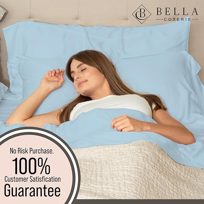 Bella Coterie Luxury Bamboo Viscose Split King Size Sheet Set | 2 Fitted Sheets for Sleep Number & Adjustable Beds | 100% Organically Grown | Cooling & Ultra Soft | 18” Deep Pocket [Coastal Blue]