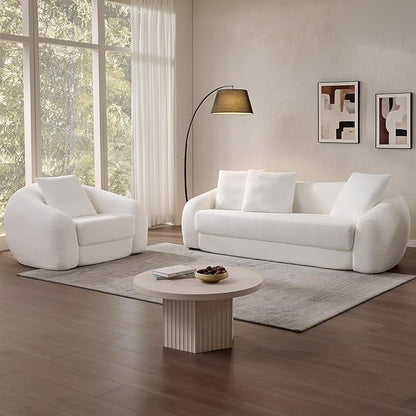 SICOTAS Curved Sofa Couch Bed for Living Room Convertible Futon Cloud Boneless Sleeper Chair Pull Out Floor Couch with Deep Seat Sofa Set Foam No Assembly Required for Bedroom Apartment Office, White