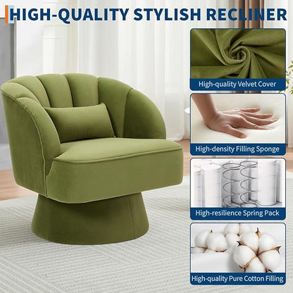 GarveeHome Modern Swivel Barrel Accent Chair, 360 Degree Velvet Upholstered Armchair with Striped Backrest & Plush Padding, Comfy Round Lounge Chair for Living Room, Bedroom, Reading Nook, Green