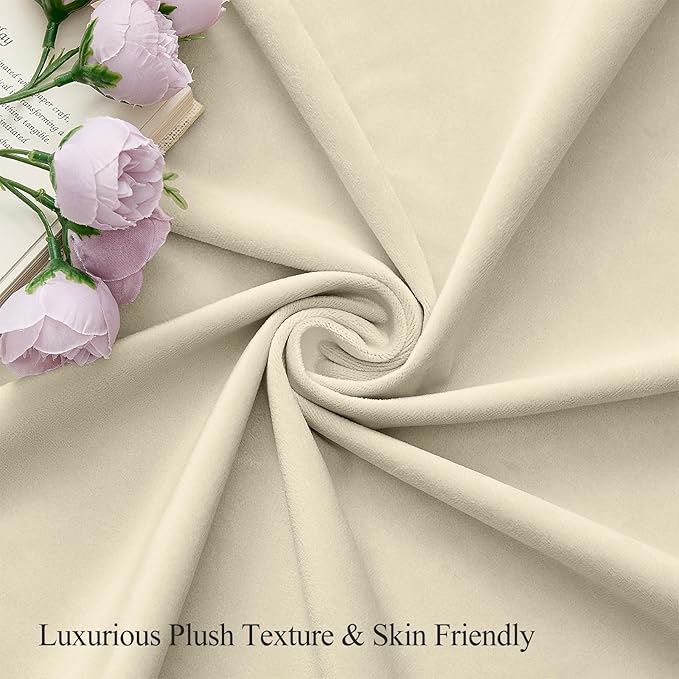 Ivory Velvet Curtains 96 Inches for Bedroom, Thermal Insulated Super Soft Room Darkening Sound Reducing Velvet Curtain Privacy Drapes for Living Room, Back Tab Rod Pocket, W52 x L96, 2 Panels