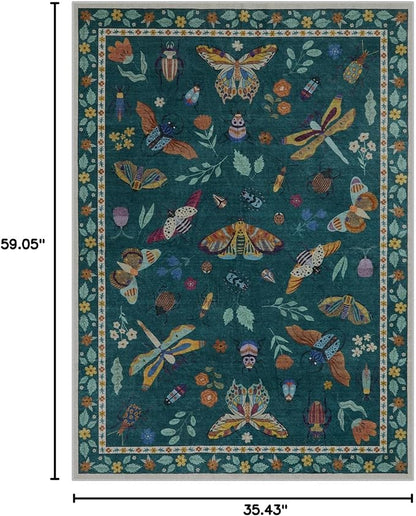 Lahome Insect Washable Small Area Rug, 3x5 Area Rug for Bedroom Living Room, Non-Slip Soft Accent Throw Carpet for Kitchen Office Entryway Bathroom Office, Dark Green