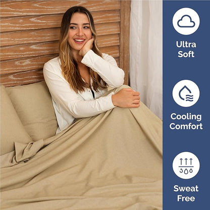 Twin XL Sheets Set 6 Piece - Includes 2 Pillowcases - Bed Sheets Twin XL - Soft Hotel Luxury Bedding - Cooling, Comfy & Breathable - 1 Flat & 1 Fitted & 2 Pillowcases w/ Deep Pockets - Heathered Tan
