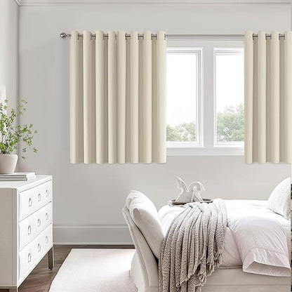 ChrisDowa 100% Blackout Birch Solid Curtains 45 Inches Long 2 Panels for Bedroom Living Room,Farmhouse Room Darkening Thermal Insulated Soundproof Grommet Top Window Treatment Drapes,52x45