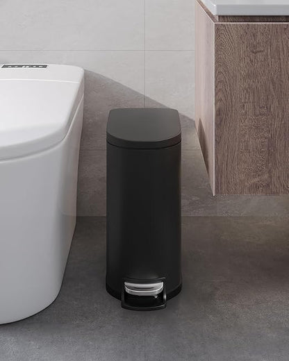 GarveeHome 13 Gal & 2.6 Gal Trash Can Combo Set, Kitchen Trash Can and Bathroom Trash Bin with Lid, Step-On Rustproof Garbage Bin with Inner Bucket, Black