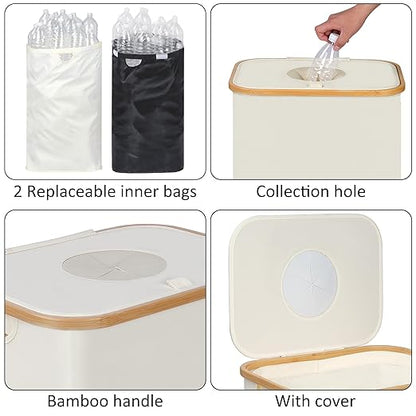 iEGrow 29 Gallons Recycling Bins for Kitchen, Indoor Recycle Bins with Lid, 110L Large Recycle bin with 2 Removeable Reusable Inner Bags, for Bottles Cans Glass Plastice Cartons(Beige)