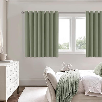 ChrisDowa 100% Blackout sage Solid Curtains 45 Inches Long 2 Panels for Bedroom Living Room,Farmhouse Room Darkening Thermal Insulated Soundproof Grommet Top Window Treatment Drapes,52x45