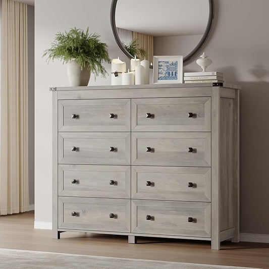 Tall 8-Drawer Dresser, Modern Wooden Storage Chest of Drawers, Dresser TV Stand, Wood Drawer Organizer with Metal Handles for Bedroom, Living Room, Hallway