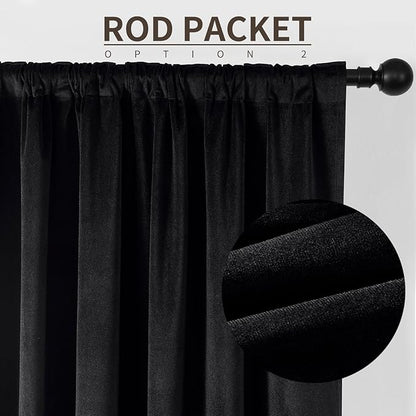 Joydeco 100% Blackout Velvet Curtains for Bedroom 120 Inches Long 2 Panels, Back Tab/Rod Pocket Living Room Drapes, Thermal Insulated Soundproof Heavy Duty Curtains for Windows,52W x 120L,Black