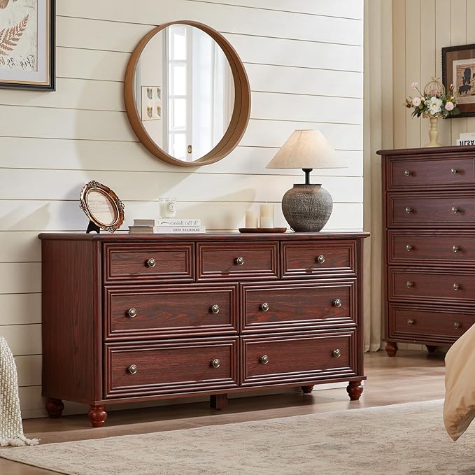 Farmhouse Dressers & Night Stand Set of 4, Wood 54" Wide Dresser & 45" Tall Chest of Drawers, 18" with Charging Station Nightstand Set of 2, Bedroom Furniture Dresser Set for Home Living Room Hallway