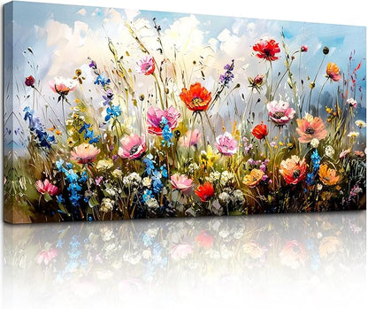SERIMINO Large Wall Art for Living Room Canvas Prints, Farmhouse Nature Floral Botanical Wall Decor, Colorful Flower Market Modern Home Decor Oil Paintings Bathroom Decor Aesthetic 29"X57"