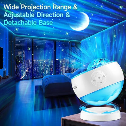 One Fire Northern Lights Projector,300+Color Modes Galaxy Projector for Bedroom, 15 White Noise Galaxy Light Projector, 5Moon Star Projector, Bluetooth Aurora Light Projector, Remote Timer Star Lights