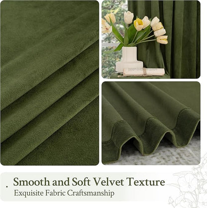 LAMIT Velvet Curtains 102 Inches Long for Living Room, Sage Green Thermal Insulated Soundproof Panels Room Darkeing Back Tab and Rod Pocket Drapes for Bedroom/French Country, 2 Panels, 52 x 102 Inch