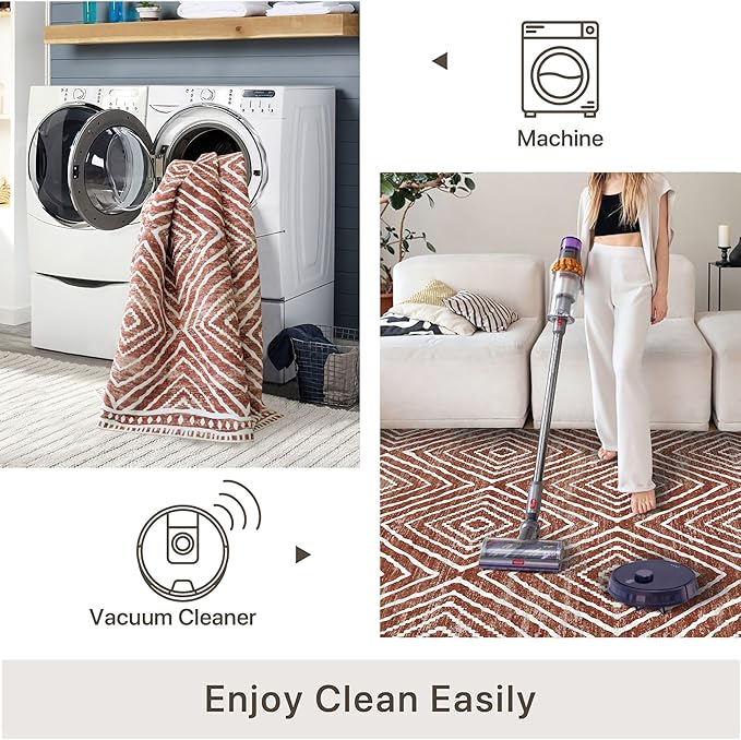 Runner Rug 2x10 Machine Washable Rug with Non-Slip Backing, Ideal for Kitchen Hallway Entryway Laundry Room - Western Style, Durable, Easy Clean, Low Pile Carpet Runner, Brown Red