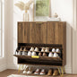 Shoe Cabinet with 2 Flip Drawers Walnut, Fluted Shoe Cabinet Storage for Entryway Slim, Mid Century Narrow Shoe Organizer, Modern Freestanding Shoes Rack for Entryway, Walnut