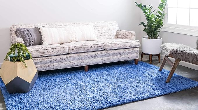 Unique Loom Solid Shag Collection Area Rug (10' x 13' 1" Rectangle, Periwinkle Blue)