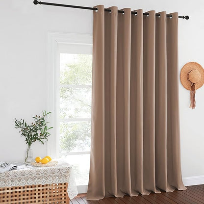 NICETOWN Blackout Patio Curtains 100 x 144 Inches Long for Sliding Door Extral Wide Blackout Curtain Panels Thermal Insulated Room Divider - Grommet Top, 100" W x 144" L, 1 Panel, Cappuccino