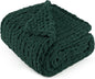 Chunky Knit Throw Blanket 60"X 80", 100% Handmade with Soft Chenille Yarn, 4.4lbs Thick Cable Knitted Blankets, Large Rope Knot Crochet Throws for Couch Sofa Bed Home Decor, Dark Green