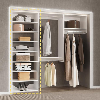 Short Tower Closet Unit, Modular Closet System, Wood Closet System Organizer with Storage for Walk In Closets, Clothing Rack Wardrobe Closet for Hanging Clothes, Bedroom, White, 25.5"W