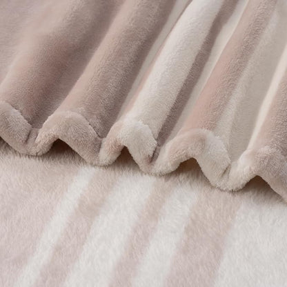 Berkshire Blanket-Classic Heavyweight Warm Soft Printed VelvetLoft® Plush Blanket, King Size Soft Fuzzy Blanket for Couch Sofa Bed, Stripe Cream, 90in x 108in