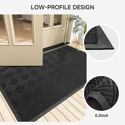 Front Door Mat, Heavy Duty Indoor Outdoor Doormat, 72" x 36" Low Profile Outdoor Mats for Home Entrance, Stain and Fade Resistant Welcome Mat Ideal for High Traffic Area, Diamond Black