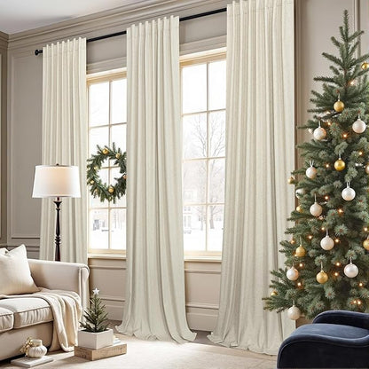 Extra Long Blackout Curtains for 10 Feet High Ceiling Living Room Large Window Back Tab Flax Linen Look Drapes 120 Inches Long 2 Panels Noise Cancelling Thermal Light Blocking Farmhouse Luxury Beige