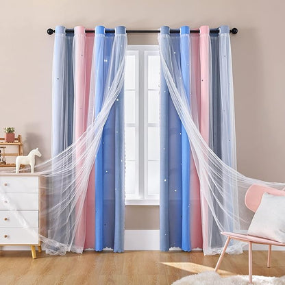 XiDi Curtains for Bedroom Decor, Rainbow PinkGreyBlue-52-90