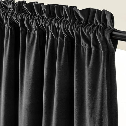 Lazzzy Velvet Blackout Curtains Thermal Insulated Room Window Drapes Super Soft Luxury Curtains for Living Room Bedroom Rod Pocket 2 Panels, Black, 42" W x 84" L