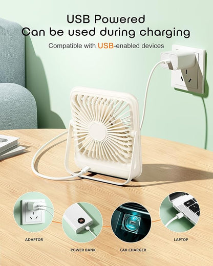 Small Desk Fan Personal Fans，100Speed Adjustable Quiet Small Portable Fan,Intelligent display of remaining hours for Office Bedroom Home Desk White