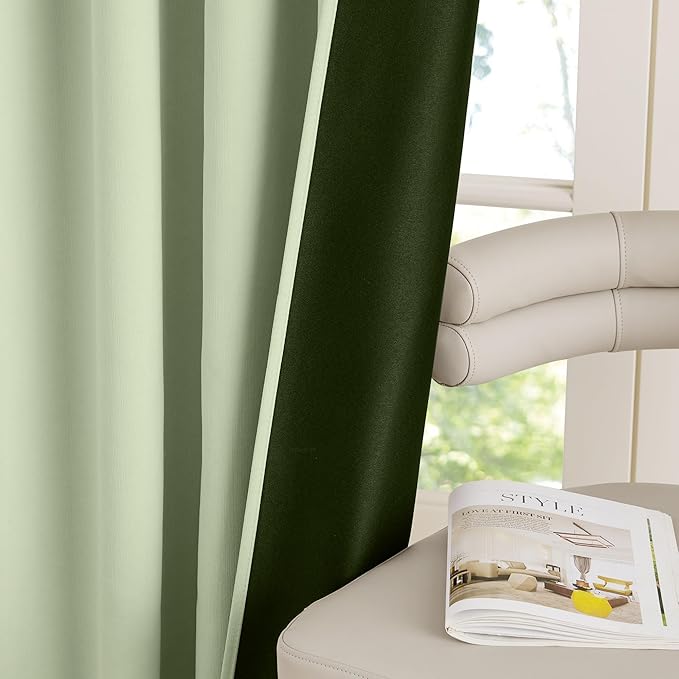 RYB HOME Sage Green Chenille Velvet Curtains 96 inches for Bedroom Living Room Office, 100% Light Blocking Thermal Insulated Soundproof Window Curtains & Drapes with Back Tab, W52 x L96, 2 Panels