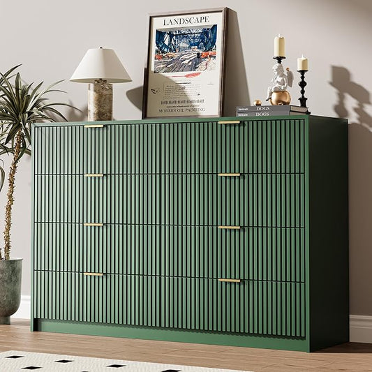 Green Dresser for Bedroom, 8 Drawer Double Dresser, Modern Chest of Drawers for Bedroom, Living Room, Entryway and Closet, 55" L x 15.7" D x 37.4" H