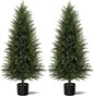 Artificial Topiary Ball Tree, Indoor Realistic Faux Boxwood Bush Potted Plants, Outdoor Fake Shrubs Cedar Evergreen Plants for Home Living Room Front Porch Decor (2, 5ft)