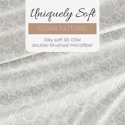 Linen Market Double-Brushed Patterned Microfiber Full Sheet Set 4 Piece – Oeko-TEX Certified Ultra Soft & Wrinkle-Free - 16" Deep Pocket Sheets - Easy Care Full Size - Coarse Paisley Light Gray