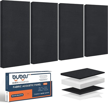 BUBOS 4 PCS Fabric Acoustic Panels,23.6''x11.8''x2'' Sound Proof Panels for Walls,Self-adhesive Soundproof Wall Panels for Echo Absorption for Home Studio Office,Standard CavityPro Black