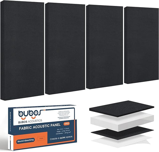 BUBOS 4 PCS Fabric Acoustic Panels,23.6''x11.8''x2'' Sound Proof Panels for Walls,Self-adhesive Soundproof Wall Panels for Echo Absorption for Home Studio Office,Standard CavityPro Black