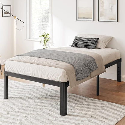 Hunlostten 14in Twin XL Heavy Duty Bed Frame No Box Spring Needed, Tall Metal Twin XL Platform Bed Frame with Round Corners, Easy Assembly, Noise Free, Black
